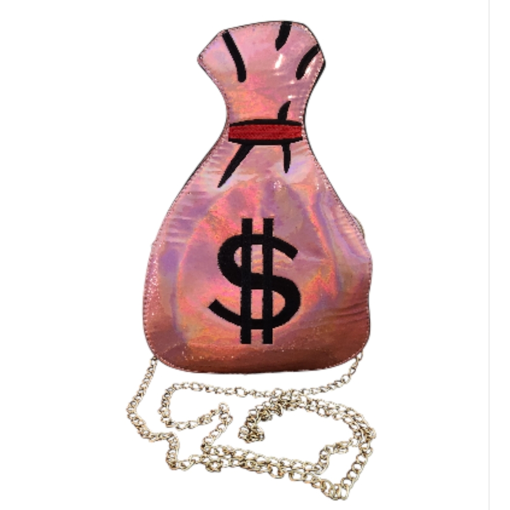 Novelty Pink Money Bag Crossbody Bag with Chain Strap